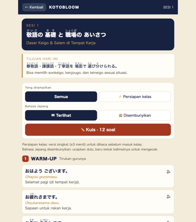 Contoh aplikasi belajar KotoBloom
