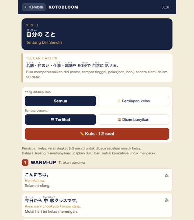 Contoh aplikasi belajar KotoBloom